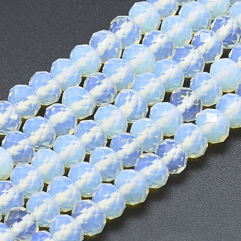 Opalite Beads Strands, Faceted, Rondelle, 7.5x5.5mm, Hole: 1mm, about 68pcs/strand, 15.5 inch