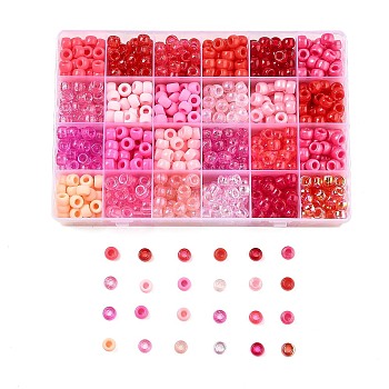 24 Styles DIY Acrylic & PP Plastic Pony Beads Jewelry Making Finding Kits, Pink, 9x6mm, Hole: 3.8mm, about 1272pcs/set