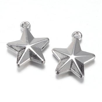 201 Stainless Steel Charms, Star, Stainless Steel Color, 15x13x3.5mm, Hole: 1.5mm