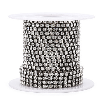Iron Rhinestone Strass Chains, Rhinestone Cup Chain, Platinum Color Plated, Nickel Free, with Spool, Crystal, 2.5mm, about 16.40 Feet(5m)/Roll
