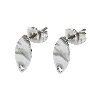 304 Stainless Steel Stud Earring Findings, Horse Eye, 12x5mm, Hole: 1.4mm, Pin: 10.5x0.5mm