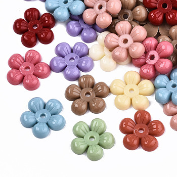 Opaque Resin Beads, Flower, Mixed Color, 18x18.5x4mm, Hole: 1.8mm