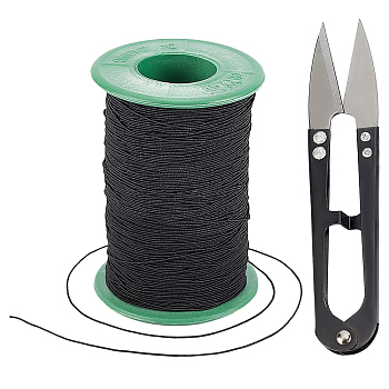 DIY Jewelry Kit, Including 1 Roll Black Cotton Stretch Threads, Scissors, Black, 0.5mm, about 240m/roll