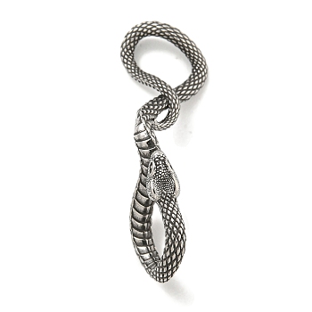 316 Surgical Stainless Steel Pendants, Snake Charm, Antique Silver, 49x20x16.3mm, Hole: 9x10mm