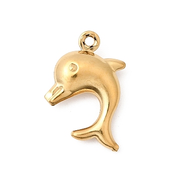 Ocean Theme 304 Stainless Steel Pendants, Real 18K Gold Plated, Ion Plating(IP), Long-Lasting Plated, Dolphin Charm, 15x10.5x4mm, Hole: 1mm