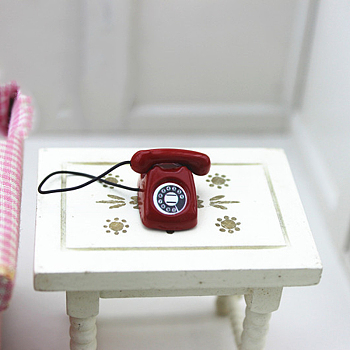 Miniature Spray Painted Alloy Telephone, for Dollhouse Accessories Pretending Prop Decorations, Dark Red, 17x9mm