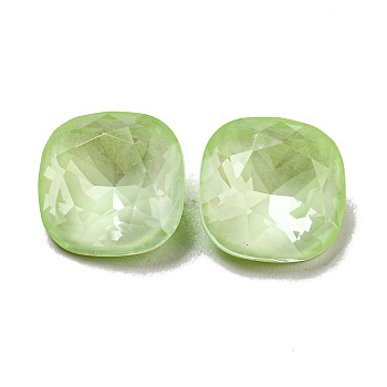 Glass Rhinestone Cabochons, Point Back & Back Plated, Faceted, Square, Chrysolite, 10x10x5.5mm