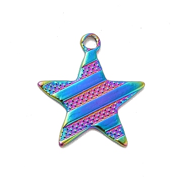 Ion Plating(IP) 304 Stainless Steel Pendants, Star Charms, Rainbow Color, 15x14x1mm, Hole: 1.5mm
