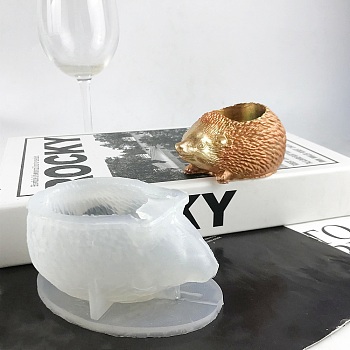 3D Hedgehog Shape Candle Holder Silicone Molds, Resin Plaster Concrete Casting Molds, White, 108x70x52mm