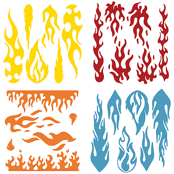 4Pcs 4 Styles PET Waterproof Self-adhesive Car Stickers, Reflective Decals for Car, Motorcycle Decoration, Mixed Color, Fire Pattern, 200x200mm, 1pc/style