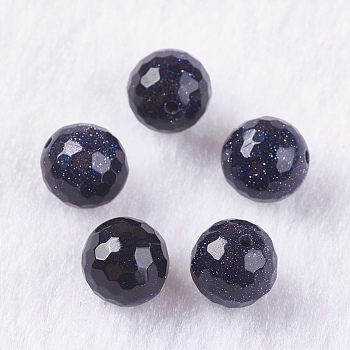 Synthetic Blue Goldstone Beads, Half Drilled, Round, Faceted(128 Facets), 8mm, Hole: 1.2mm