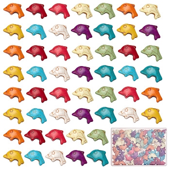 100Pcs Synthetic Turquoise Beads, Dyed, Dolphin, Mixed Color, 12x19~20x6mm, Hole: 1.5mm