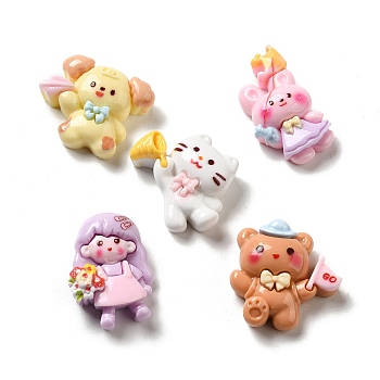 Opaque Resin Decoden Cabochons, Girl & Cat Shape & Dog, Mixed Shapes, Mixed Color, 19.5~26x14.5~24x8~9.5mm