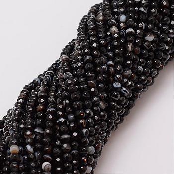 Natural Black Agate Bead Strands, Dyed, Faceted, Round, Black, 4mm, Hole: 0.8mm, about 90~92pcs/strand, 14 inch