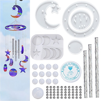 DIY Moon & Star Wind Chime Making Kits, including Molds, Plastic Beads, Brass Crimp Beads, Elastic Crystal Thread, Iron Tubes, White