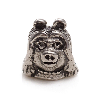 304 Stainless Steel European Beads, Large Hole Beads, Pig, Antique Silver, 12x11x9mm, Hole: 4mm