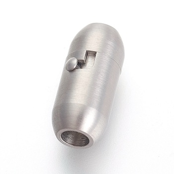 304 Stainless Steel Locking Tube Magnetic Clasps, Matte Style, Oval, Stainless Steel Color, 18x8mm, Hole: 4mm