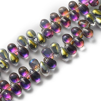 Electroplate Glass Beads, Top Drilled, Teardrop, Blue Violet, 8.5x5x5.5mm, Hole: 0.8mm