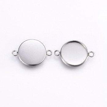 304 Stainless Steel Cabochon Connector Settings, Plain Edge Bezel Cups, Flat Round, Stainless Steel Color, Tray: 10mm, 17x12x2mm, Hole: 1.8mm