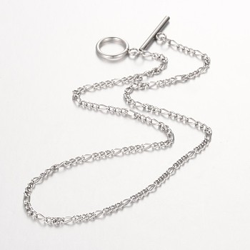 304 Stainless Steel Figaro Chain Necklace, Stainless Steel Color, 17.32 inch(44cm)