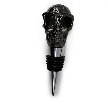 Zinc Alloy Wine Bottle Stoppers, with Silicone, for Winebottle, Skull Head, Gunmetal, 107x42x35mm