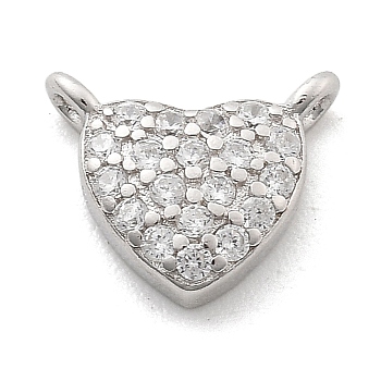 925 Sterling Silver Micro Pave Clear Cubic Zirconia Heart Charms, with 925 Stamp, Platinum, 8x9.5x2.5mm, Hole: 1mm