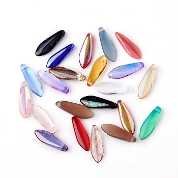 Czech Glass Pendants, Dagger Beads, Transparent & Rainbow Plated & Spray Painted & Frosted Effect, Chrysanthemum Petals, Mixed Color, 15~16x4.5~5x3mm, Hole: 0.8mm
