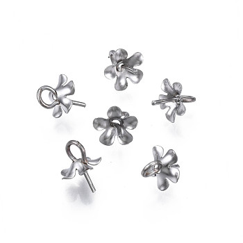 304 Stainless Steel Cup Peg Bails Pendants, For Half Drilled Beads, Flower, Stainless Steel Color, 8x6.5x6.5mm, Hole: 2mm, Pin: 0.7mm