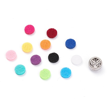 304 Stainless Steel Magnetic Diffuser Locket Aromatherapy Essential Oil Buckle, with Perfume Pad, Perfume Button for Face Mask, Flat Round with Wing, Mixed Color, 12x4.5mm