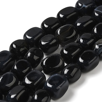 Natural Black Agate Beads Strands, Dyed & Heated, Cube, Black, 11~12x8~9.5x8~9.5mm, Hole: 1.2mm, about 16pcs/strand, 7.48~7.72''(19~19.6cm)