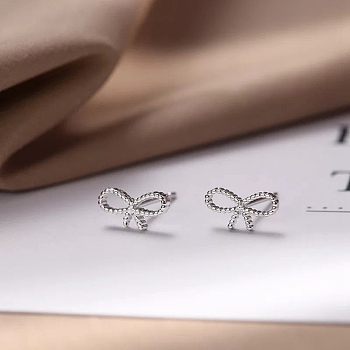 Alloy Earrings for Women, with 925 Sterling Silver Pin, Bowknot, 10mm
