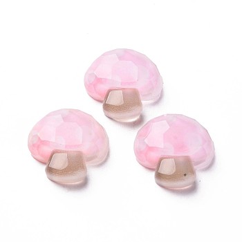 Autumn Theme Transparent Epoxy Resin Cabochons, Faceted, Mushroom, Pink, 20x20x7mm