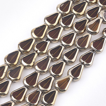 Electroplate Glass Beads Strands, Edge Plated, Melon Seeds, Saddle Brown, 11x8x4.5mm, Hole: 1mm, about 30pcs/strand, 12.7 inch