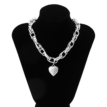 Heart Pendant Necklace, Aluminium & Alloy Paperclip Chain Necklaces, Platinum, 16.89 inch(42.9cm)
