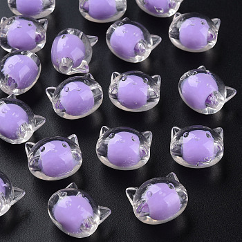 Transparent Acrylic Beads, Bead in Bead, Cat, Lilac, 16x18.5x14.5mm, Hole: 3.5mm, about 196pcs/500g