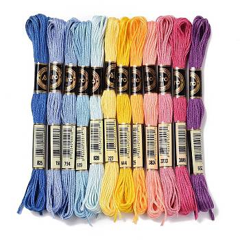 12 Skeins 12 Colors 6-Ply Polyester Embroidery Floss, Cross Stitch Threads, Bright Sunset Color Series, Mixed Color, 0.5mm, about 8.75 Yards(8m)/Skein, 12 skeins/set