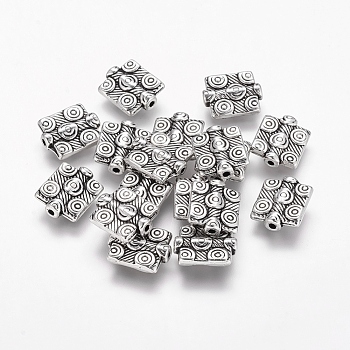 Tibetan Style Alloy Rectangle Beads, Lead Free & Cadmium Free, Antique Silver, about 10mm wide, 12mm long, 3mm thick, hole: 1mm