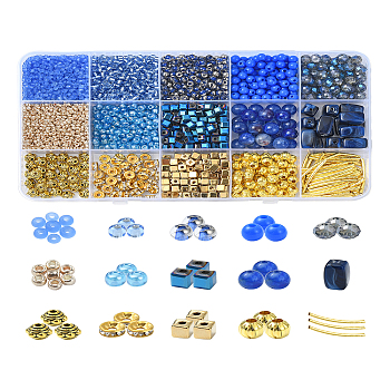 DIY Jewelry Making Kits, including Glass Seed Beads, Acrylic Beads, Iron & Alloy & Brass Beads, CCB Plastic Beads, Mixed Color, 2mm, Hole: 1mm, 15g