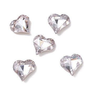 Cubic Zirconia Cabochons Cabochons, Pointed Back & Back Plated, Heart, Clear, 13x12x4.3mm