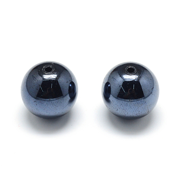 Pearlized Style Acrylic Beads, Round, Black, 14mm, Hole: 2mm, about 320pcs/500g