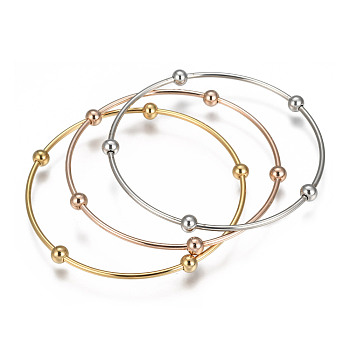 304 Stainless Steel Bangle Sets, with Round Beads, Mixed Color, 68mm, about 3pcs/set