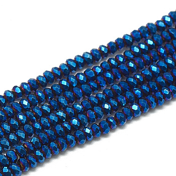Electroplate Glass Beads Strands, Faceted, Rondelle, Blue, 2.5x1.5mm, Hole: 0.8mm, about 160~165pcs/strand, 13.78 inch~14.17 inch(35~36cm)