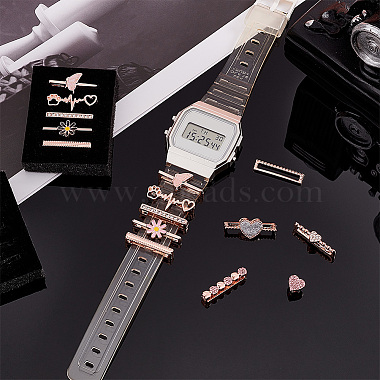 Elite 15Pcs 15 Style Heart & Flower & Word & Butterfly Crystal Rhinestone Watch Band Charms Set(FIND-PH0007-69)-5