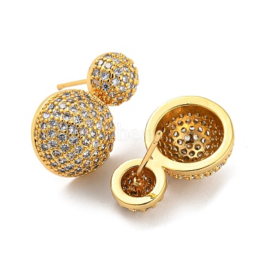 Brass Micro Pave Clear Cubic Zirconia Half Round Dangle Stud Earrings(EJEW-Q785-14G)-2