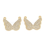 Brass Pave Clear Cubic Zirconia Pendants, Wing Charms, Rack Plating, Long-Lasting Plated, Cadmium Free & Lead Free, Real 18K Gold Plated, 16x20.5x2mm, Hole: 1.4mm(KK-L275-23G)
