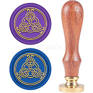 Wax Seal Stamp Set, Sealing Wax Stamp Solid Brass Head,  Wood Handle Retro Brass Stamp Kit Removable, for Envelopes Invitations, Gift Card, Trinity Knot Pattern, 83x22mm(AJEW-WH0208-754)