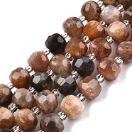 Natural Black Sunstone Beads Strands, with Seed Beads, Faceted, Rondelle, 8x6mm, Hole: 1mm, about 20~22pcs/strand, 7.09 inch(18cm)(G-N327-08P)