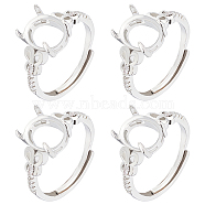 4Pcs Adjustable Brass Finger Ring Components, 4 Claw Prong Ring Settings, with Clear Cubic Zirconia, Platinum, Inner Diameter: 17mm, Tray: 9.5x8mm(KK-BBC0011-81)
