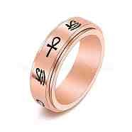 Eye of Horus & Ankh Cross Pattern Titanium Steel Rotating Fidget Band Ring, Fidget Spinner Ring for Anxiety Stress Relief, Rose Gold, US Size 9(18.9mm)(MATO-PW0001-058D-03)