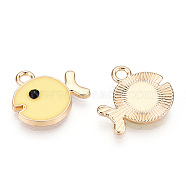 Light Gold Plated Alloy Pendants, with Enamel, Fish, Champagne Yellow, 14x15x2mm, Hole: 1.6mm(ENAM-T009-19B)